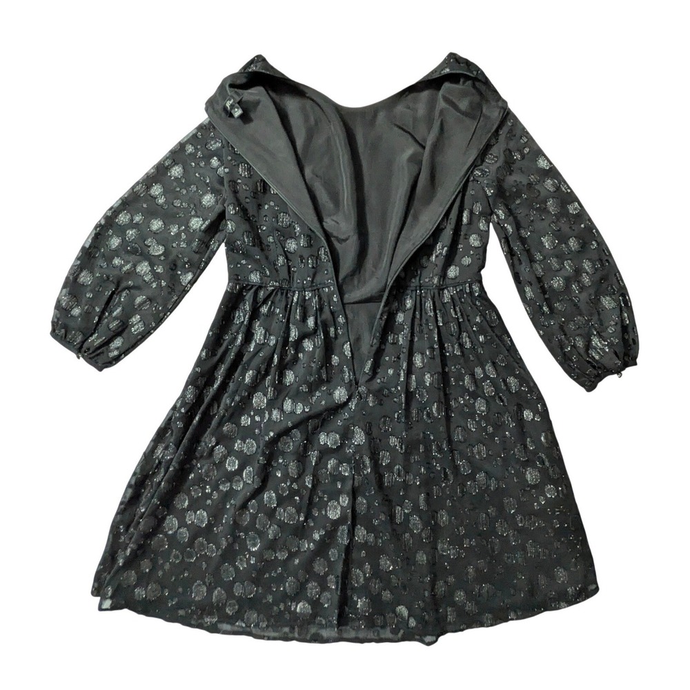 J.Crew A-Line Dress Metallic Dot Jacquard Black Silver Fit Flare Sz 4 - Picture 5 of 16